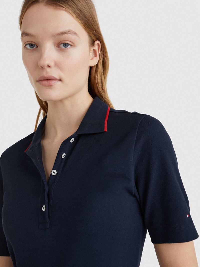 Női Tommy Hilfiger Pique Pleated Polo Dresses Sötétkék | HU 104DFM